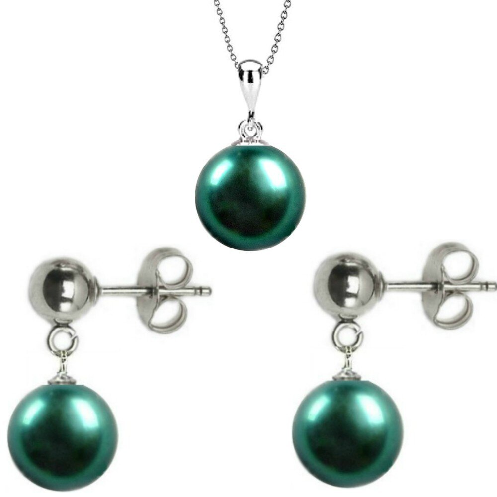 Set Aur Alb de 14 karate cu Perle Naturale Premium Verde Smarald