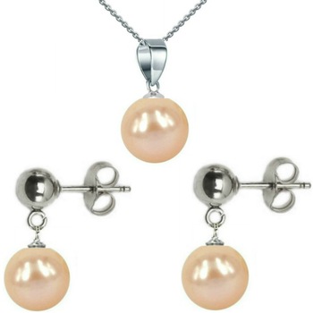 Set Aur Alb de 14 karate cu Perle Naturale Premium Crem Set Aur Alb de 14 karate cu Perle Naturale Premium Crem