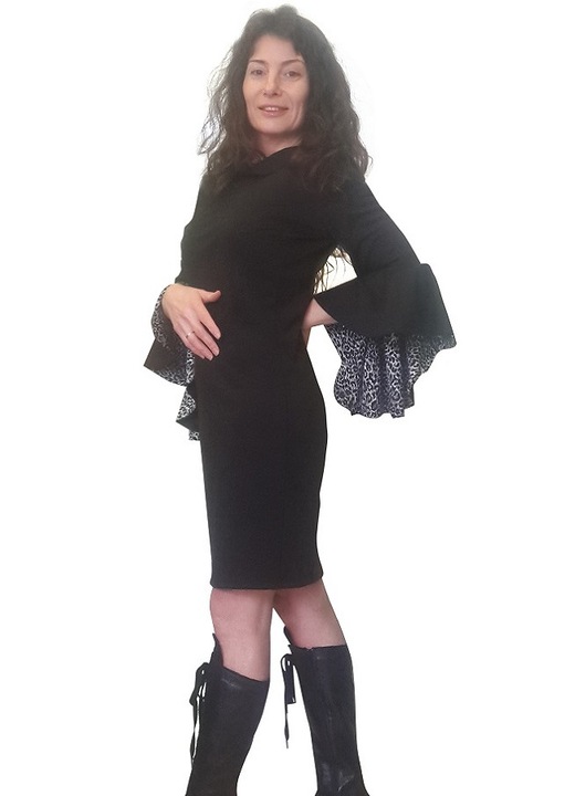 Дамска рокля Line Raptor Обло деколте, Размер L, Черен с тигрови ръкави