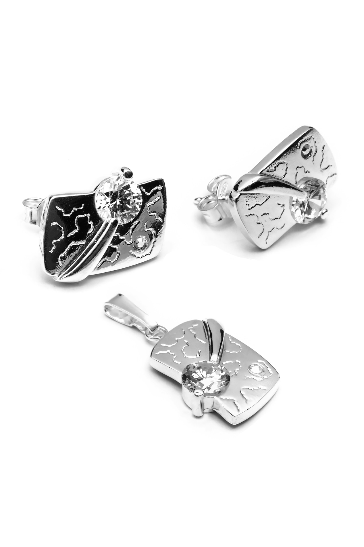 Set cu tija si surub din argint 925,Eurosilver,cu zirconiu,alb