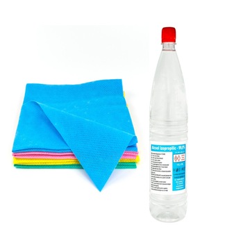 Set alcool izopropilic 1L 99.9% cu lavete profesionale din vascoza Set alcool izopropilic 1L 99.9% cu lavete profesionale din vascoza