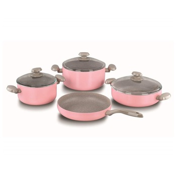 Set oale Korkmaz Magnolia, interior marmura antiaderenta, 7 piese Set oale Korkmaz Magnolia, interior marmura antiaderenta, 7 piese