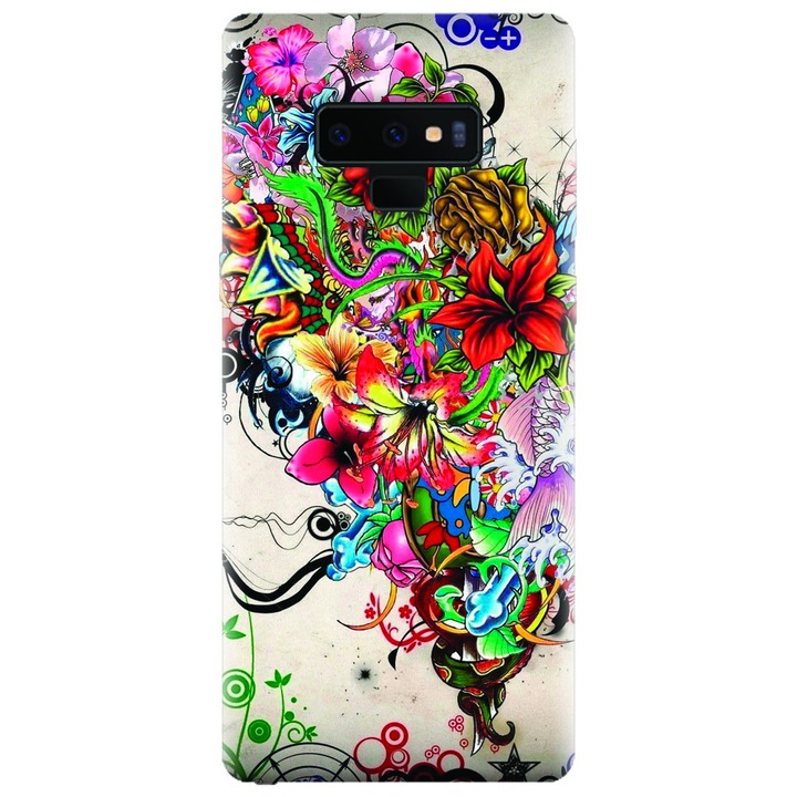 Силиконов калъф за Samsung Galaxy Note 9, Abstract Flowers Tattoo Illustration
