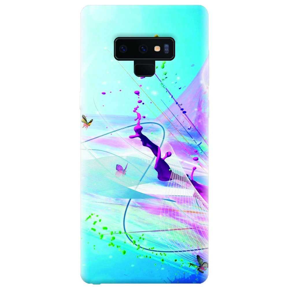 Husa silicon pentru Samsung Galaxy Note 9, Artistic Paint Splash Purple Butterflies