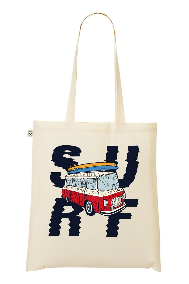 Geanta Tote bag, MADMAN, Surf Vibes, natur
