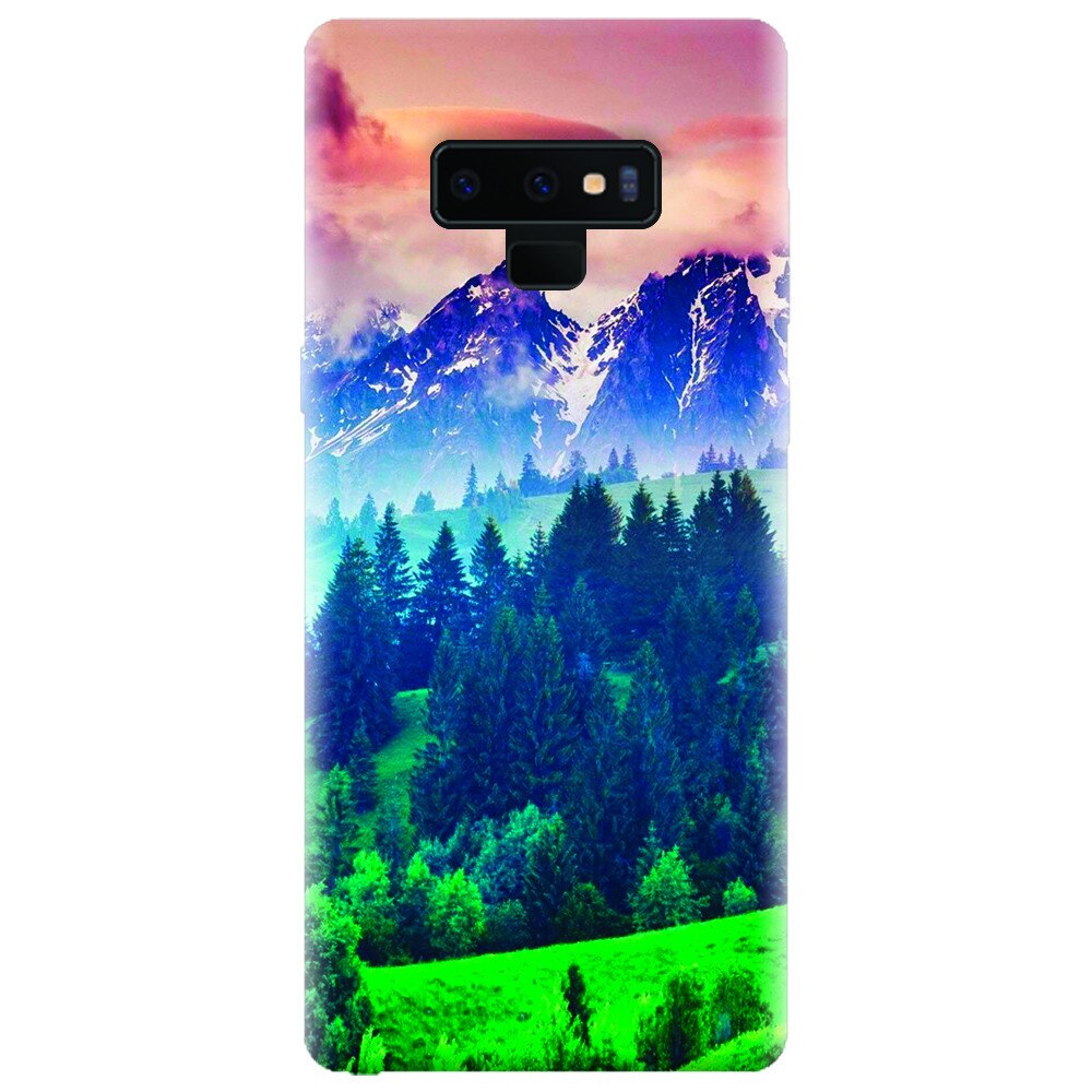 Husa silicon pentru Samsung Galaxy Note 9, Forest Hills Snowy Mountains And Sunset Clouds