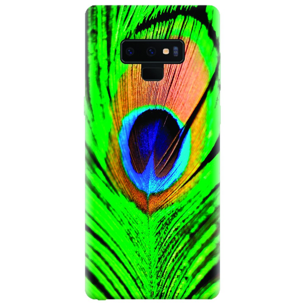 Husa silicon pentru Samsung Galaxy Note 9, Peacock Feather Green Blue