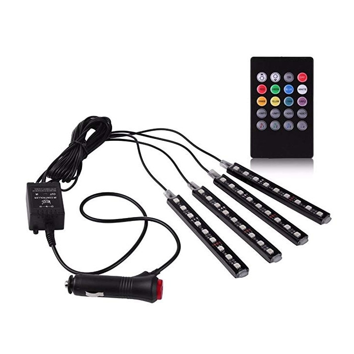 Set 4 benzi auto decorative cu 8 led, 16 nuante de culoare si telecomanda