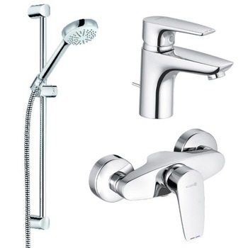 Set baterii 3in1 Kludi Pure&Solid, baterie lavoar + baterie dus + set de dus Set baterii 3in1 Kludi Pure&Solid, baterie lavoar + baterie dus + set de dus