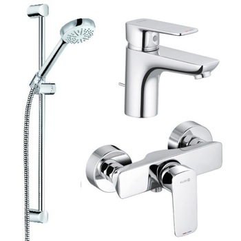 Set baterii 3in1 Kludi Pure&Style, baterie lavoar + baterie dus + set de dus Set baterii 3in1 Kludi Pure&Style, baterie lavoar + baterie dus + set de dus