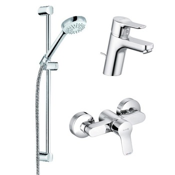 Set baterii 3in1 Kludi Pure&Easy, baterie lavoar + baterie dus + set de dus Set baterii 3in1 Kludi Pure&Easy, baterie lavoar + baterie dus + set de dus