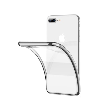 Husa iPhone 8 PLUS / iPhone 7 PLUS, Silicon ultraslim, cu spate transparent si cadru, Silver