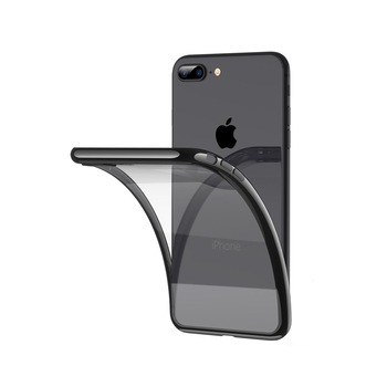 Husa iPhone 8 PLUS / iPhone 7 PLUS, Silicon ultraslim, cu spate transparent si cadru, Negru