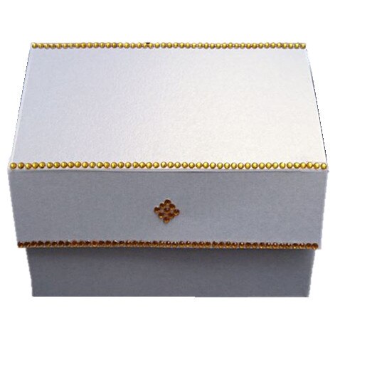 Casuta perlata Gold, IDo, cutie marturii sau cinste, alb perlat, decoratiuni 3D, personalizata