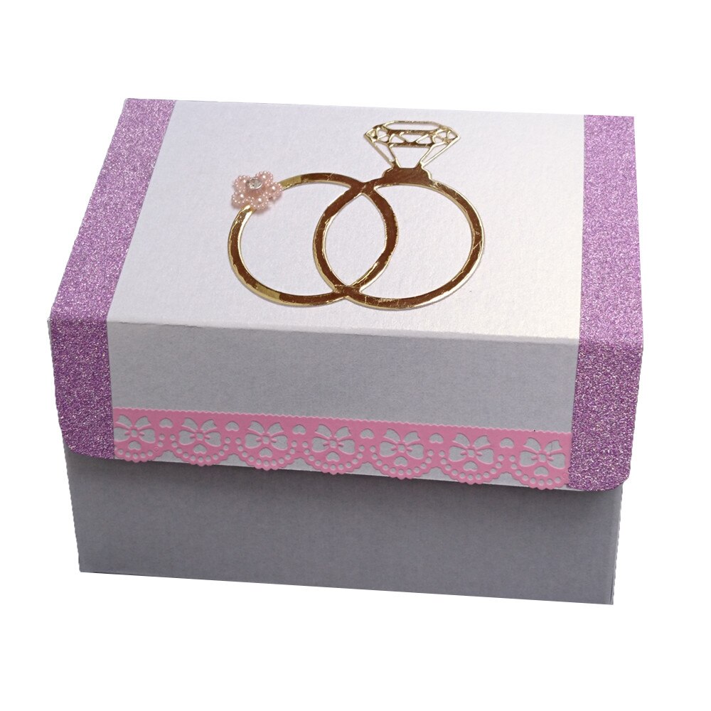 Casuta perlata Rings, IDo, cutie marturii sau cinste, alb perlat, decoratiuni 3D, personalizata