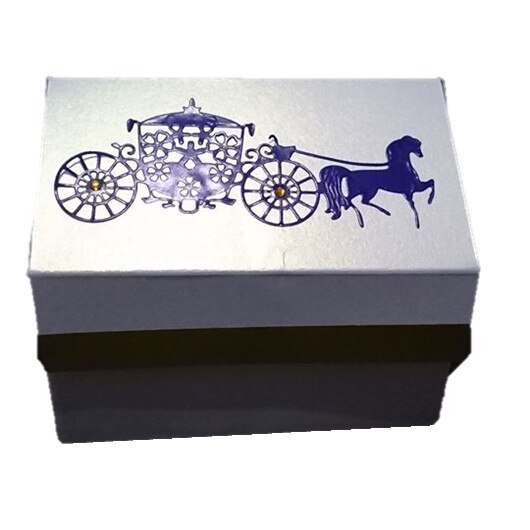 Casuta perlata Carriage, IDo, cutie marturii sau cinste, alb perlat, decoratiuni 3D, personalizata