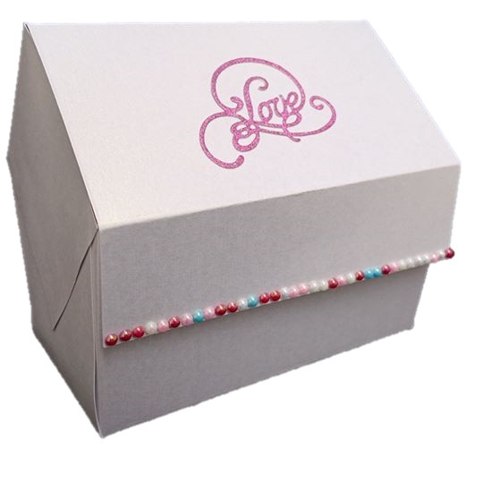 Casuta perlata Love, IDo, cutie marturii sau cinste, alb perlat, decoratiuni 3D, personalizata