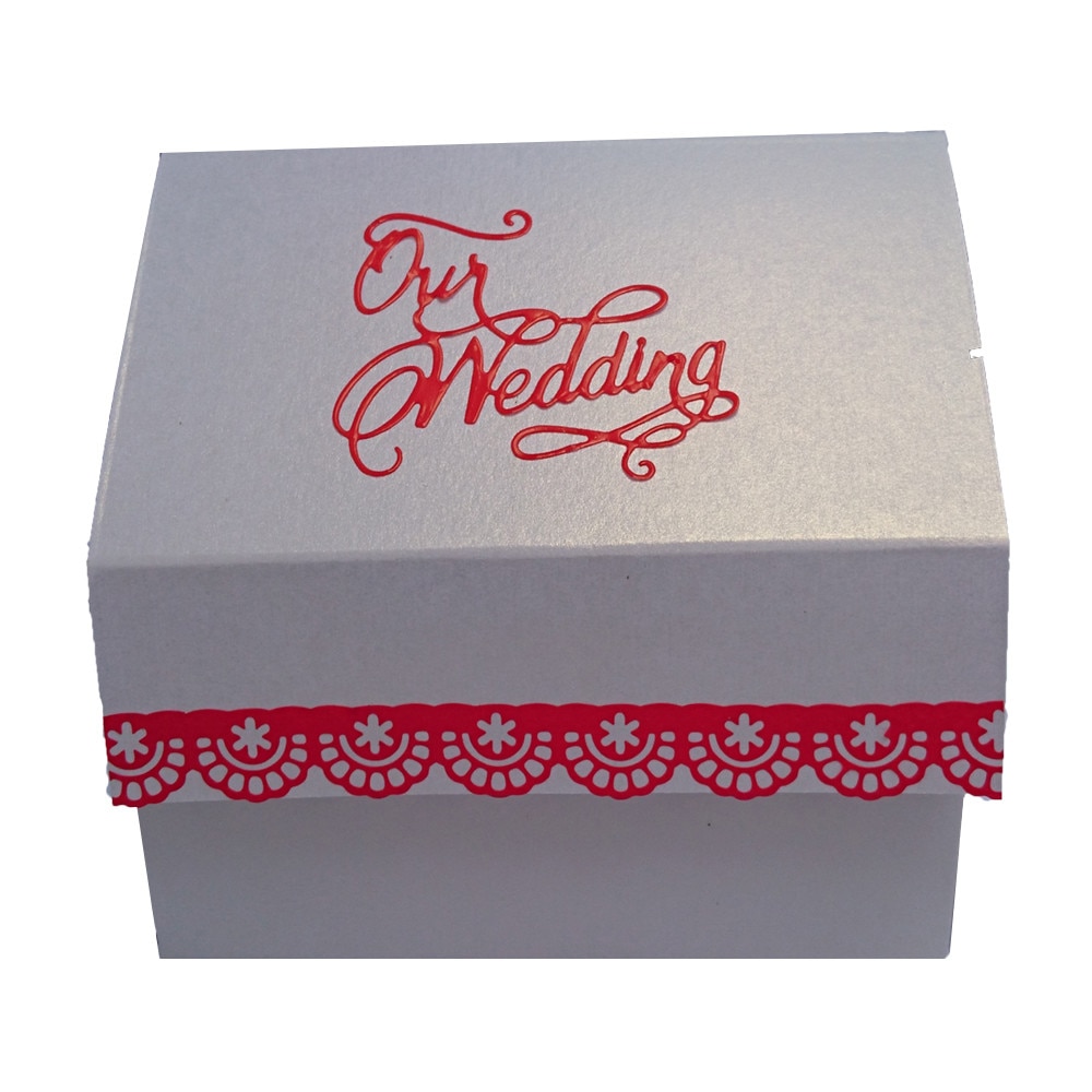 Casuta perlata OurWedding, IDo, cutie marturii sau cinste, alb perlat, decoratiuni 3D, personalizata