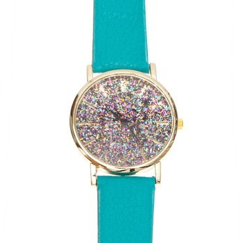 ceas de dama glitter curea turcoaz din piele ecologica si cadran cu sclipici imagen 19_0_
0