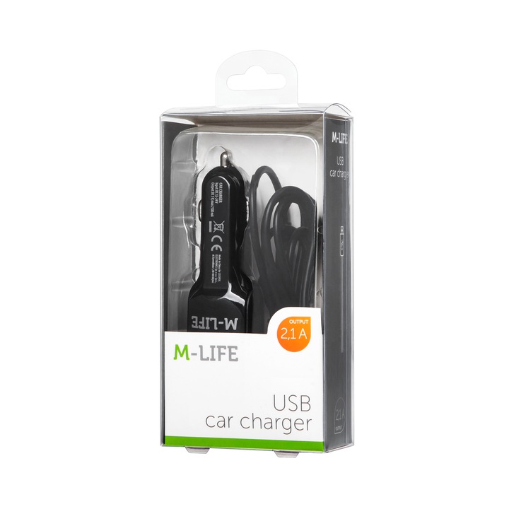 M-Life Lightning + USB autós töltő, 2100 mA