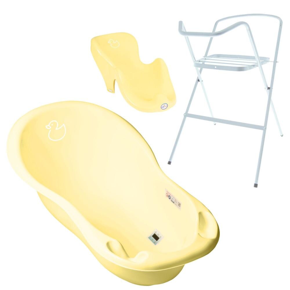 Set Cadita 102 cm cu suport metalic si suport anatomic Duck Galben