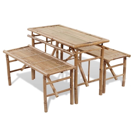 Set mobilier gradina Zakito Europe, bambus, pliabil, natural, 100x50x70cm, set 3 piese