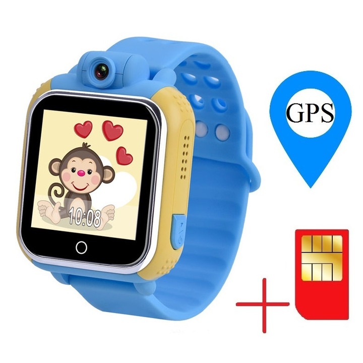 Ceas smartwatch GPS copii MoreFIT™ GW1000 3G Pro , GPS, camera 2MP, Wi-FI si functie telefon, ecran touchscreen 1.54", buton SOS, Albastru + SIM prepay cadou