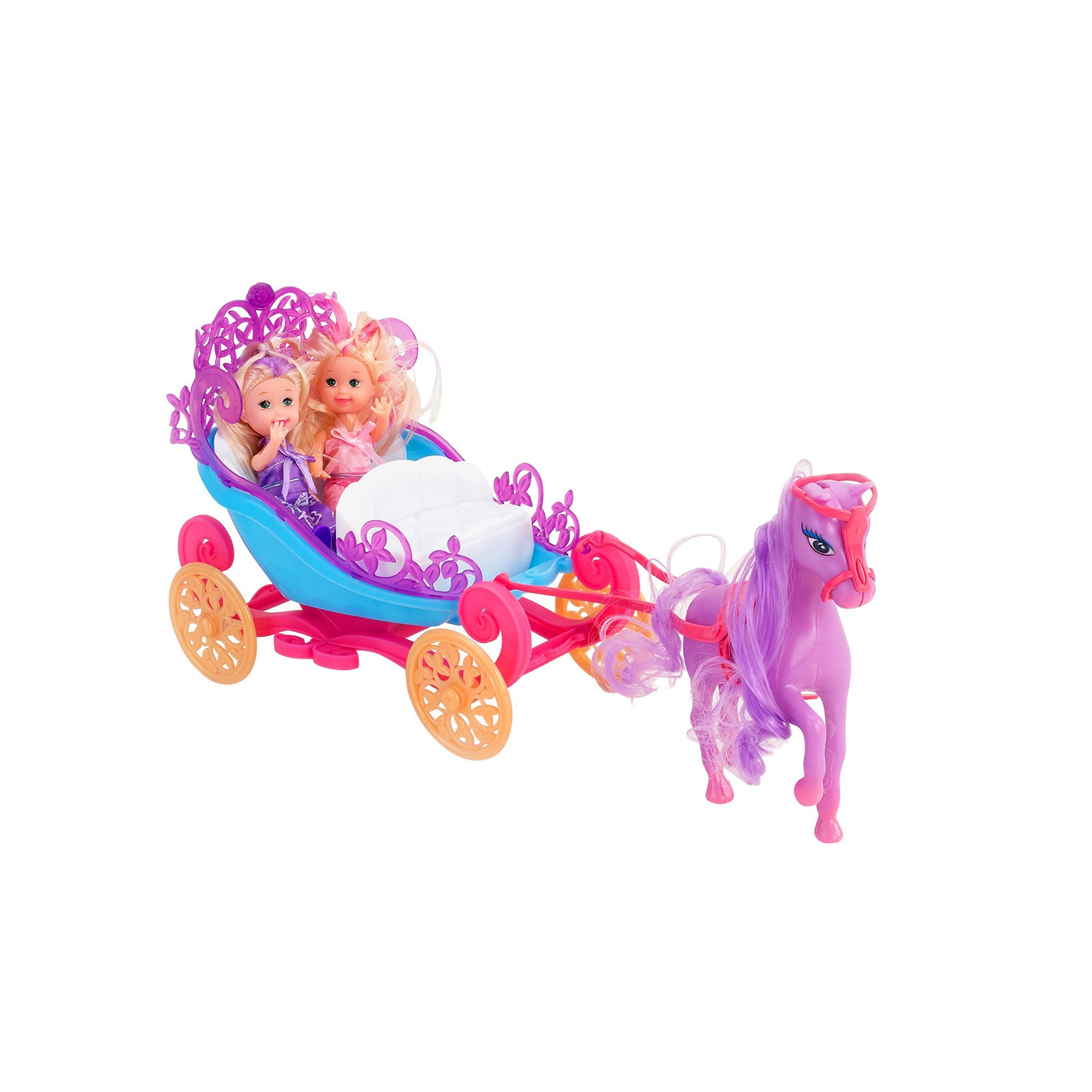 Caleasca Globo cu cal, 2 papusi si accesorii, mov