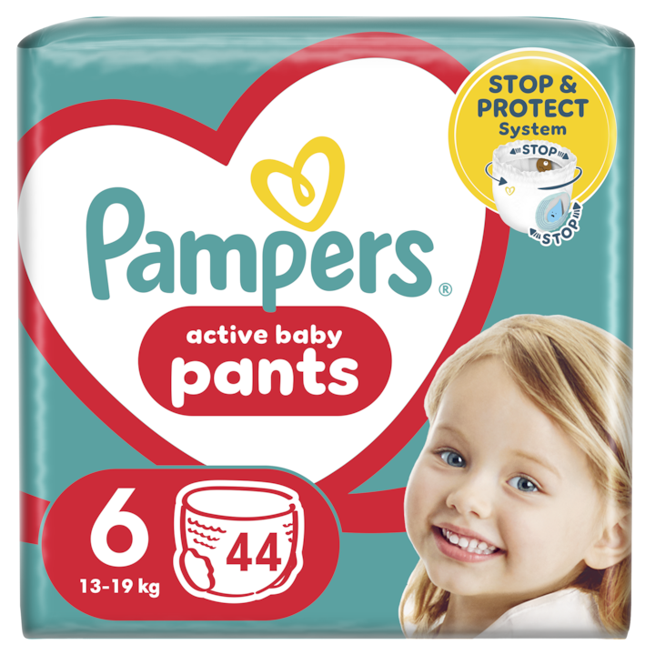 ΠΠ΅Π»Π΅Π½ΠΈ-Π³Π°ΡΠΈΡΠΊΠΈ Pampers Active Baby Pants Jumbo Pack, Π Π°Π·ΠΌΠ΅Ρ 6, 14-19 ΠΊΠ³, 44 Π±ΡΠΎΡ