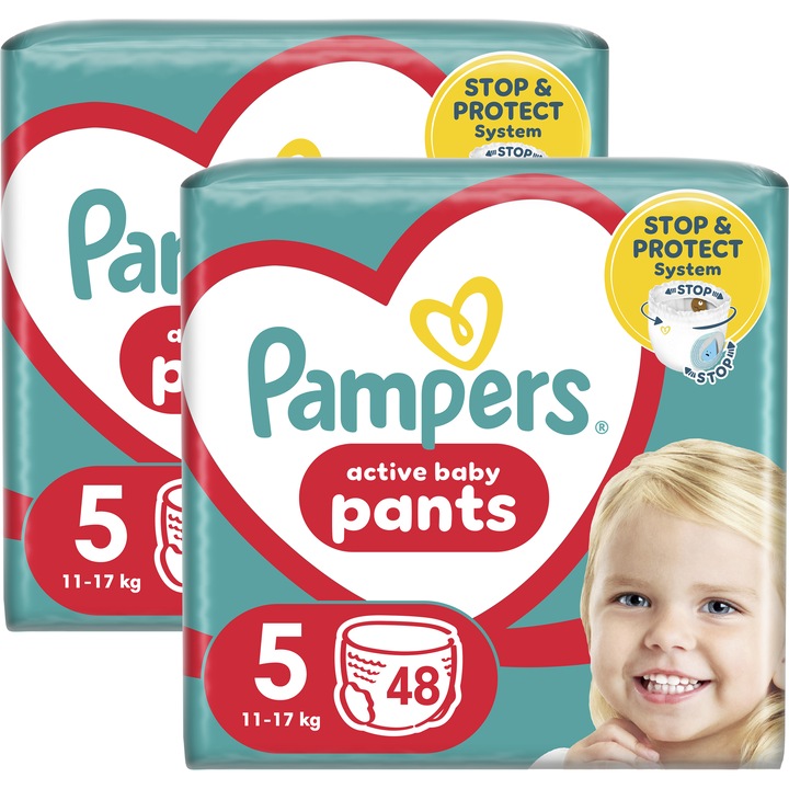 Scutece-Chilotel Pampers Active Baby Pants Jumbo Pack Marimea 5, 11-17 kg, 48 buc