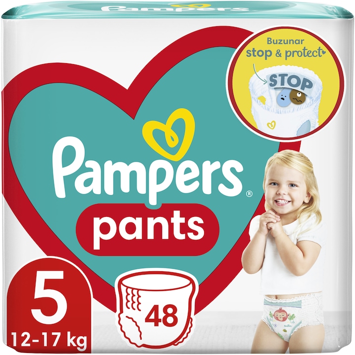Scutece chilotel Pampers Pants Jumbo Pack Marimea 5, 12-17 kg, 48 buc