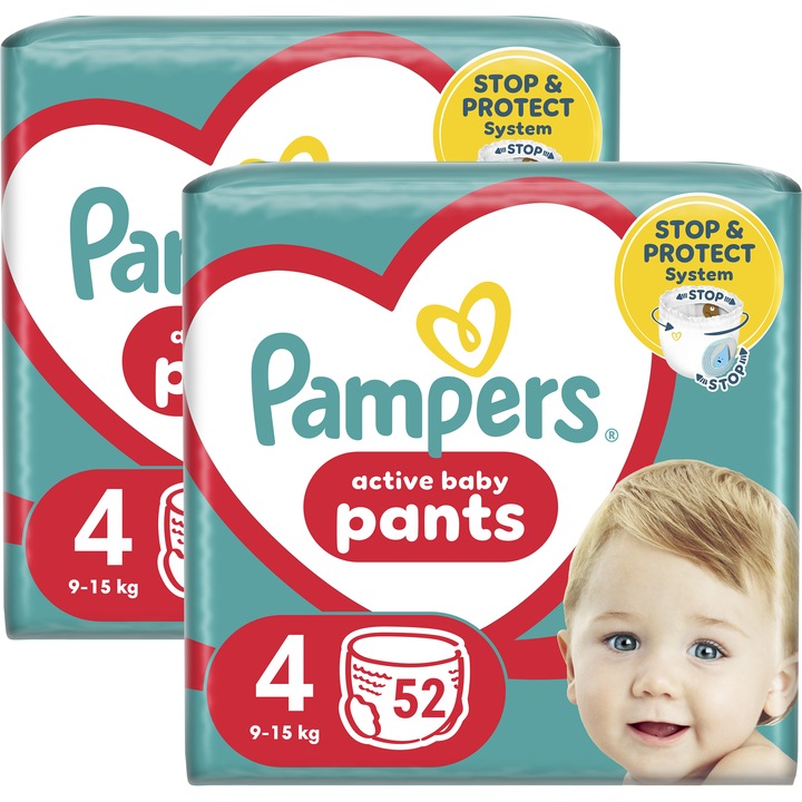 Scutece-Chilotel Pampers Active Baby Pants Jumbo Pack Marimea 4, 9-15 Kg, 52 buc
