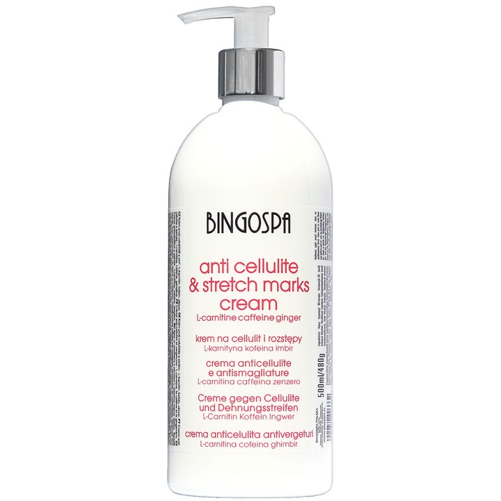 Crema pentru celulita si vergeturi BingoSpa, Cu L-carnitina, cofeina si ghimbir, 500 ml