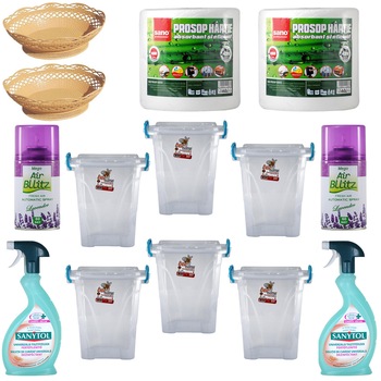 Pachet - 6 x Cutie inalta patrata pentru depozitare alimente cu capac, Plastic alimentar, 5L + 2 x Sanytol Universal, 500ml + 2 x Cos de paine, 30.5cm + 2 x Sano prosop bucatarie, 100M + 2 x Odorizant camera, Mega Air Bllitz, Lavanda, 220ml Pachet - 6 x Cutie inalta patrata pentru depozitare alimente cu capac, Plastic alimentar, 5L + 2 x Sanytol Universal, 500ml + 2 x Cos de paine, 30.5cm + 2 x Sano prosop bucatarie, 100M + 2 x Odorizant camera, Mega Air Bllitz, Lavanda, 220ml