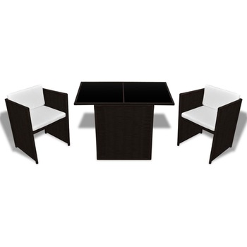 Set mobilier gradina/terasa/exterior 3 piese, vidaXL, Ratan, 102 x 58 x 76 cm, Maro Set mobilier gradina/terasa/exterior 3 piese, vidaXL, Ratan, 102 x 58 x 76 cm, Maro
