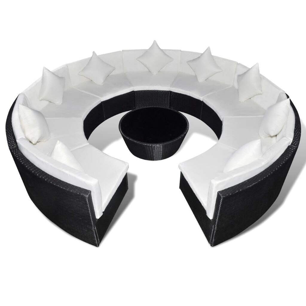 Set mobilier de gradina cu 37 piese, rotund, vidaXL, Poliratan, Negru, 280 x 145 x 58 cm