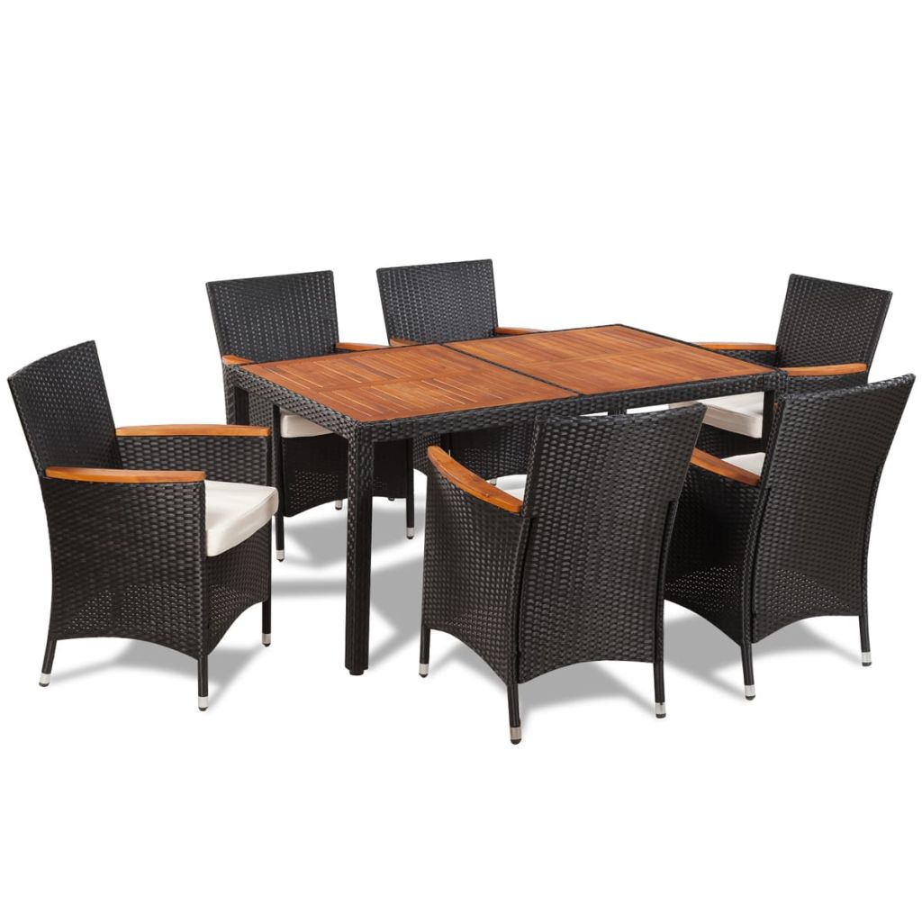 Set mobilier gradina 7 piese, vidaXL, Poliratan, 150 x 90 x 75 cm, Negru