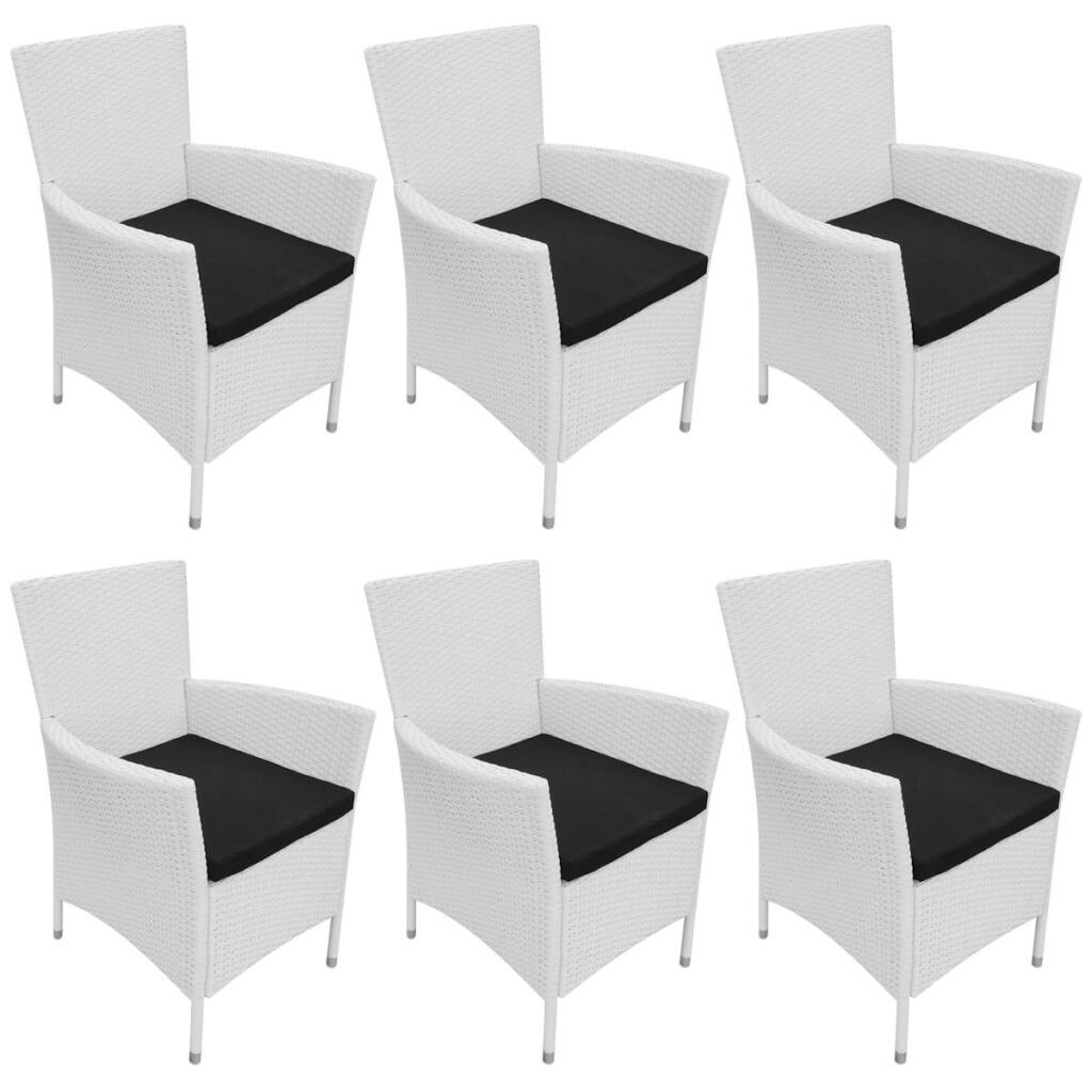 Set 6 scaune gradina/terasa/balcon cu perne, vidaXL, Poliratan, Crem, 58 x 61 x 88 cm