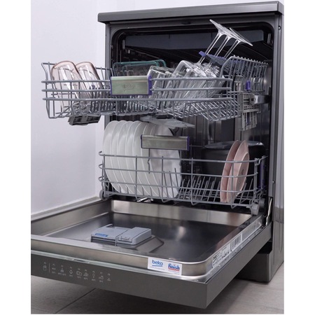 Masina de spalat vase Beko DFN38530DX, 15 seturi, 8 programe, Fast +, Motor ProSmart Inverter, AquaIntense, SteamGloss, Clasa D, 60 cm, Dark Inox