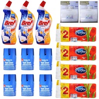 pachet - 6 x sano blue odorizant wc solid si igienizant pentru bazinul toaletei 150g  4 x bax hartie igienica perfex 3 straturi 10 rolebax  3 x solutie pentru vasul toaletei bref orange burst 700ml  2 x suport cu ventuze pentru hartie igienica imagen 10_0_
0