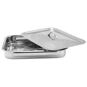 Tava din inox, pentru cuptor, cu grill si capac, 38 x 28 x 6 cm, Grunberg  GR2967 - eMAG.ro