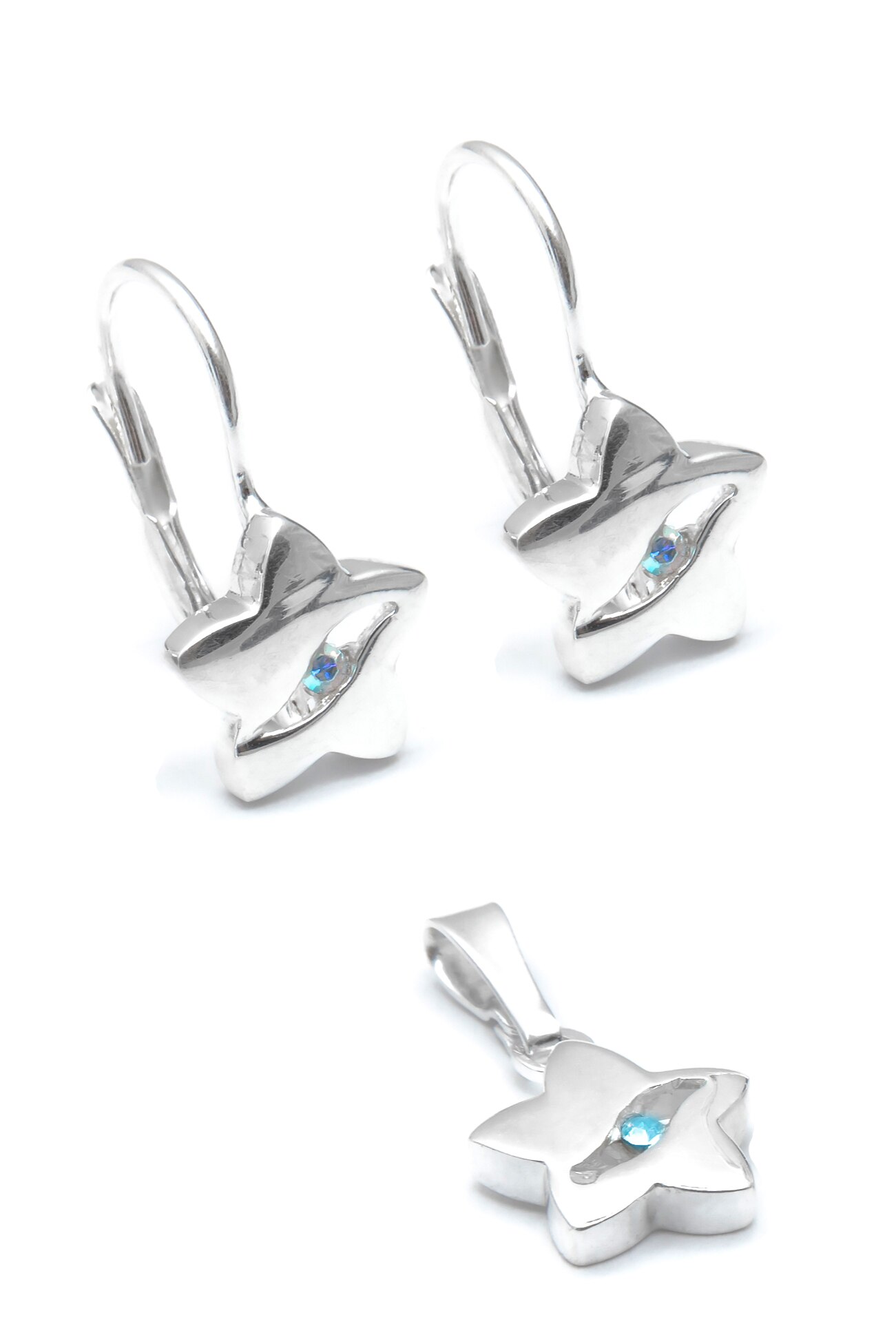 Set stelute din argint 925,Eurosilver,cu cristale,alb