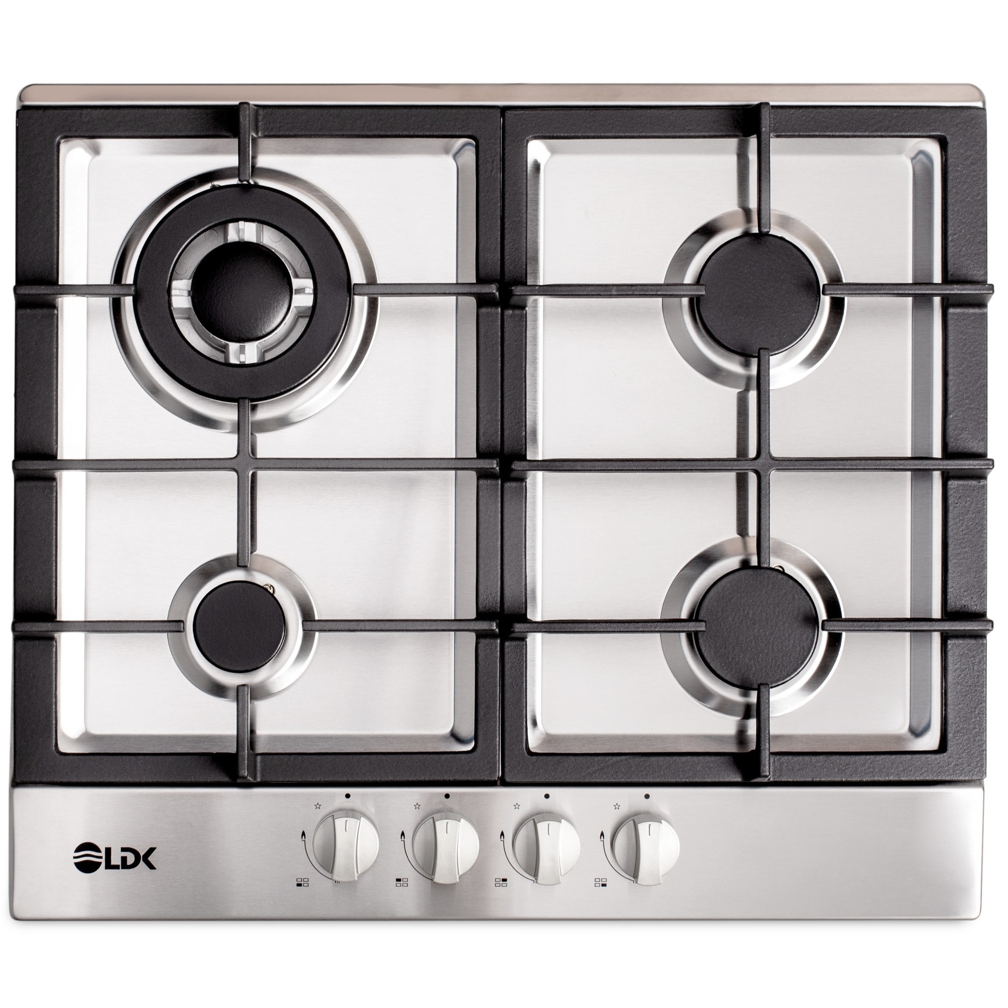 Plita incorporabila LDK JZ4-ZONE 60 WOK IX FONTA, Gaz, 4 arzatoare, Arzator WOK, Aprindere electrica, Gratar fonta, Inox