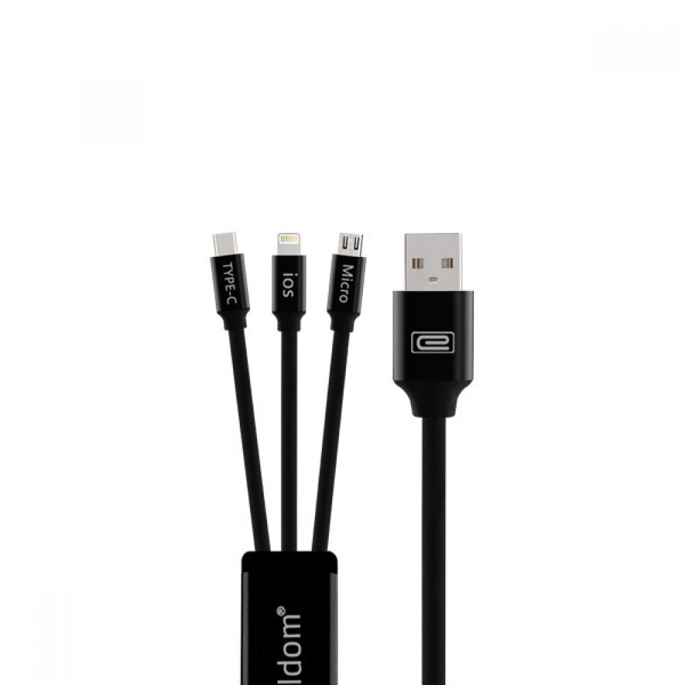 Cablu de date si incarcare rapida Earldom IMC01 3in1 Type-C, Micro USB + Lightning (iPhone 5/6/7/SE), 1.2m