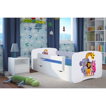 Pat copii 180 x 80 cm, Wunderkid Safari, Alb Pat copii 180 x 80 cm, Wunderkid Safari, Alb