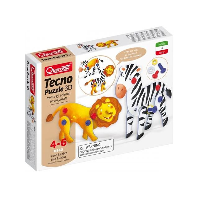 Puzzle Quercetti Techno leu si zebra 3D set 16piese