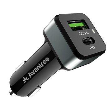 Alimentator auto universal Avantree TR410, 1 x USB QC 3.0, 1 x Type-C Power Delivery, 42W, Negru Alimentator auto universal Avantree TR410, 1 x USB QC 3.0, 1 x Type-C Power Delivery, 42W, Negru