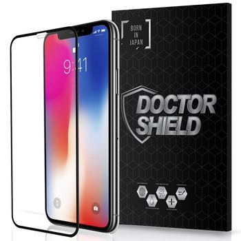 Folie Sticla Dr.Shield, Apple iPhone XS, Protectie Profesionala Ecran 3D, Full Cover- Negru