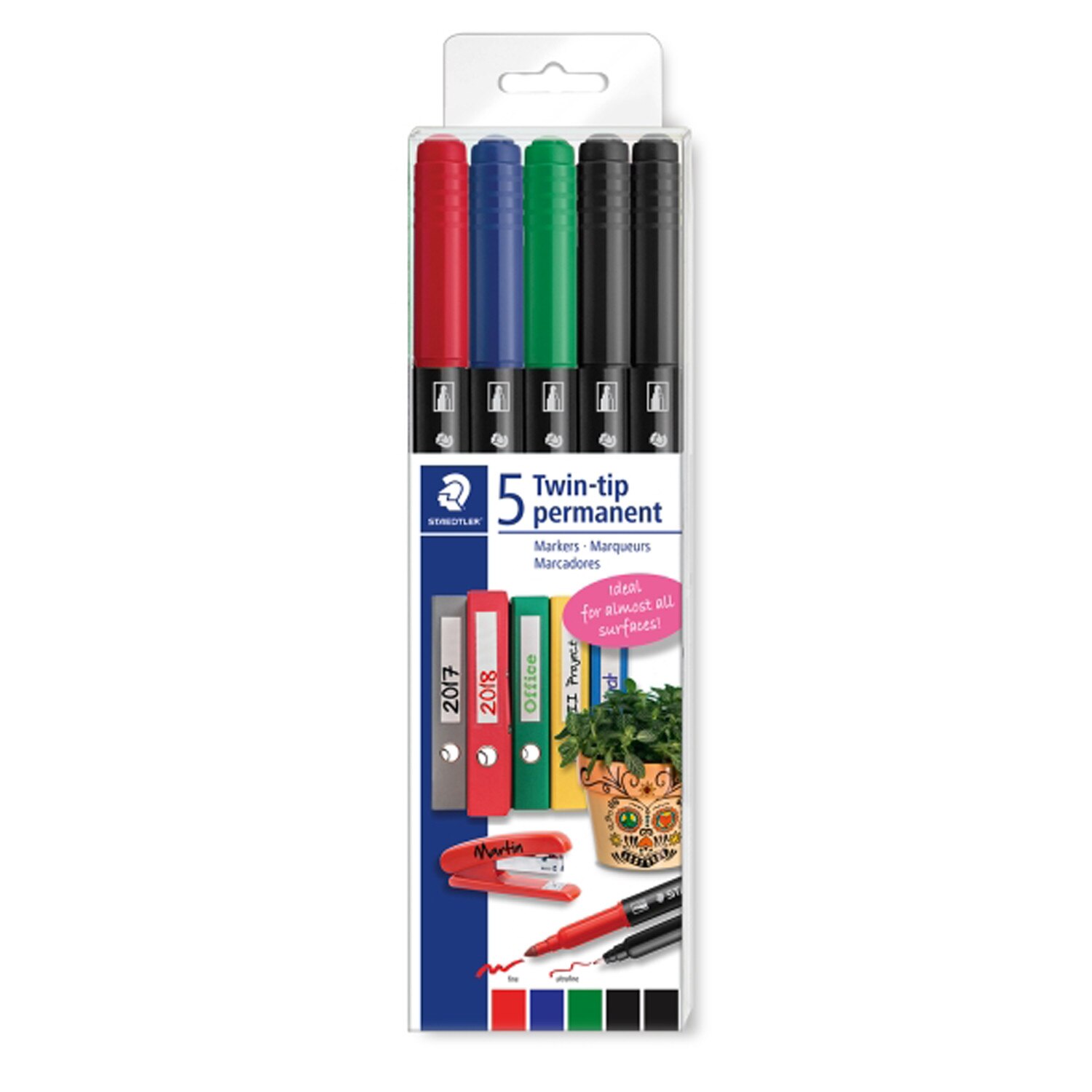 Marker permanent Staedtler 2 capete 5culori/set ST-3187-TB5