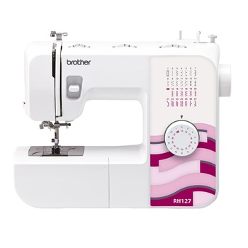 Masina de cusut electromecanica Brother RH127, 27 cusaturi, butoniera 1 pas, iluminare LED, pedala de picior, 850 imp/min, Alb Masina de cusut electromecanica Brother RH127, 27 cusaturi, butoniera 1 pas, iluminare LED, pedala de picior, 850 imp/min, Alb